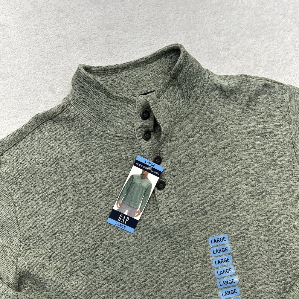 GAP Green Long Sleeve 1/4 Button Mock Neck Pullover Sweater Men’s L NWT $59.95